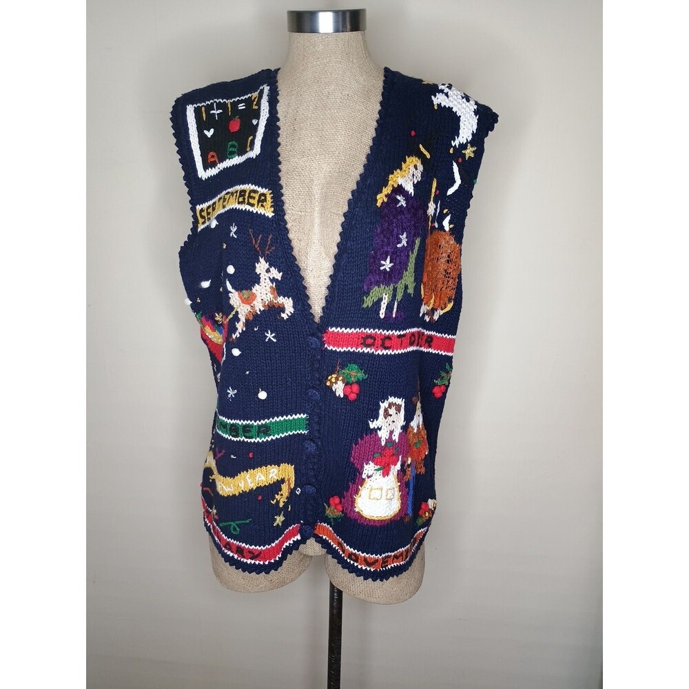 Erika Hand Knit Sweater  Womens Sz Large Fall October Christmas Teach Cardigan